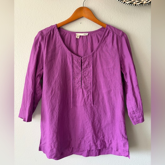 Eileen Fisher 100% Irish Linen 3/4 Sleeve Tunic Top Iridescent Beaded Purple - Picture 1 of 7